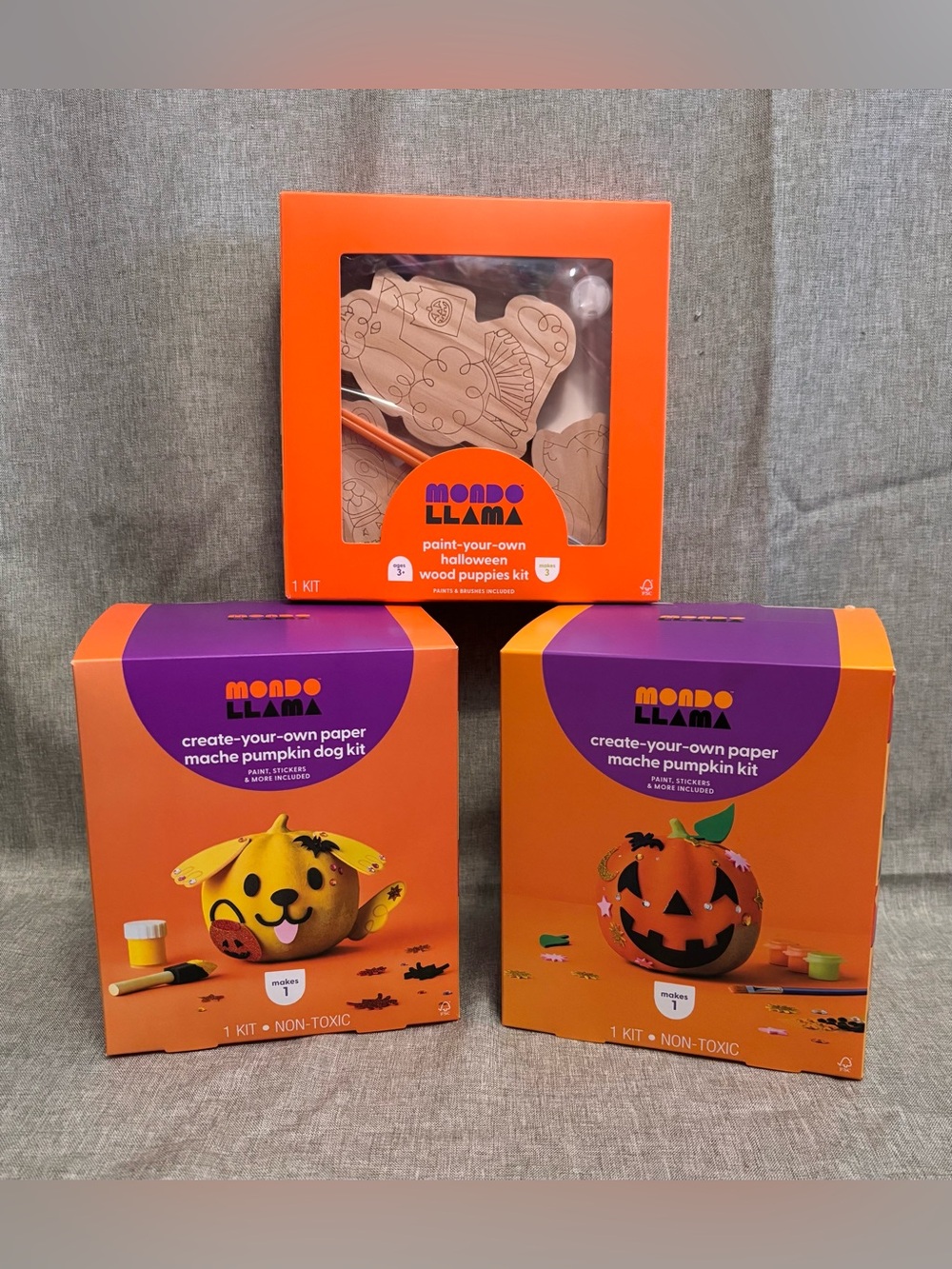HALLOWEEN Bundle! Paper Mache Pumpkin & Dog Craft Kits & Wooden Paint Kit, NWT